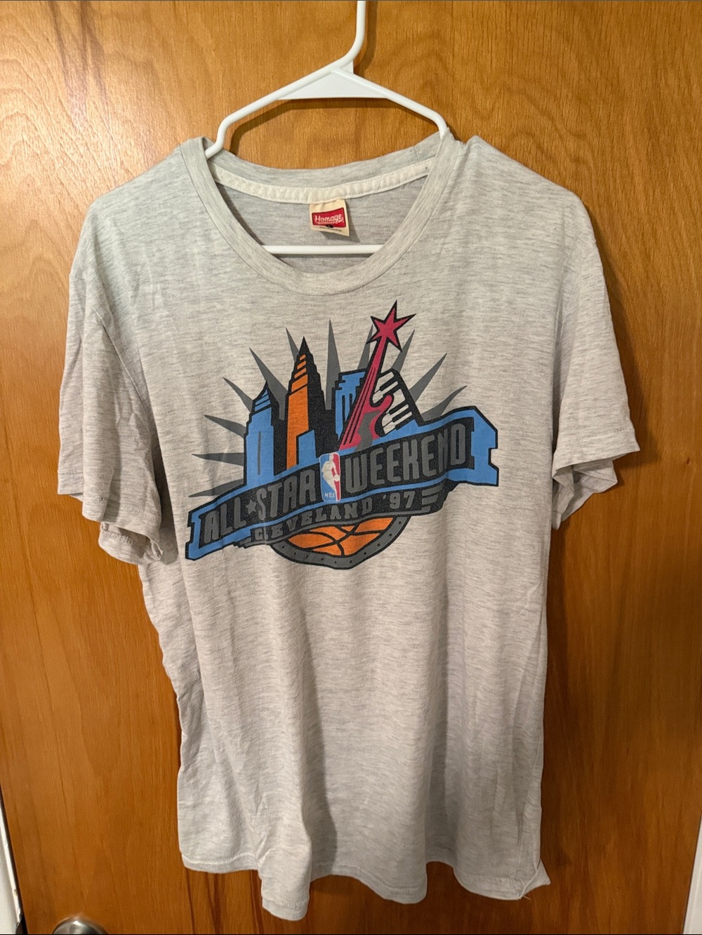 HOMAGE Light Gray Short Sleeve Tee with Blue, Orange & Pink Graphic